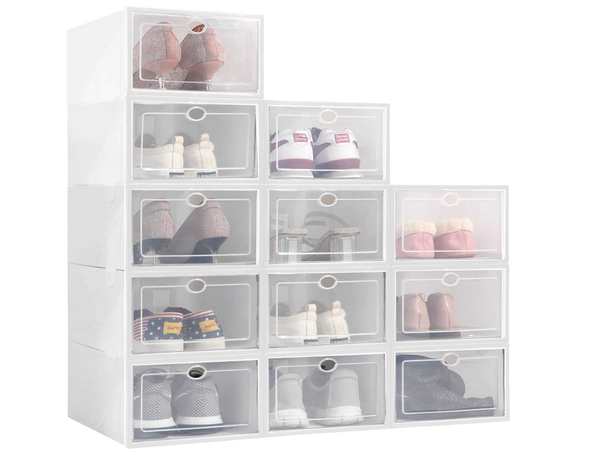 Shoe organiser box container with lid folding modular cabinet footwear