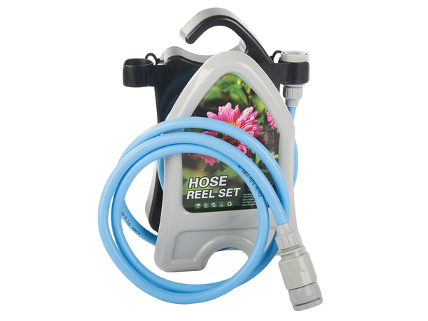 Tuyau d'arrosage de jardin sur pied avec pistolet enroulé 10m