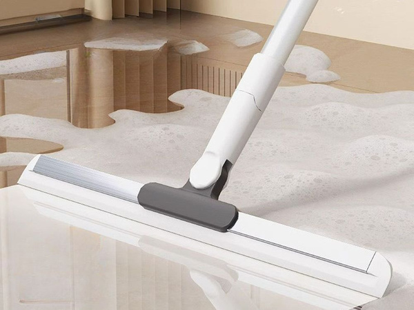 Water scraper for floors, windows and mirrors with a long telescopic handle
