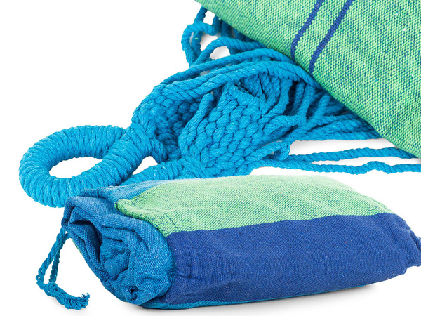 Spalvotas dryžuotas sodo hamakas su vienu asmeniu 200x80 kišenėje etui