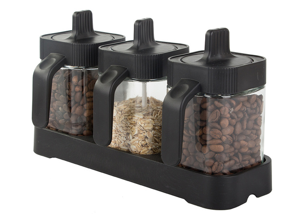 Glass spice containers with food spoon set of 3 pieces