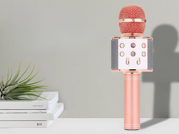 Brezžični mikrofon bluetooth karaoke zvočnik okrogel s primerom različni načini