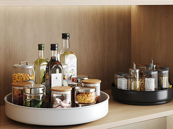 Swivel tray organiser universal tray 25cm kitchen bathroom spices white