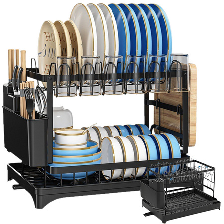 Mosogatógép szárító tányérok evőeszközök poharak kétszintes lefolyó tálcával