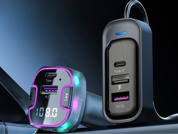 Transmiter bluetooth samochodowy fm 3x usb typ c adapter ładowarka