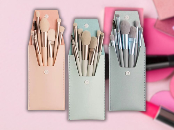 SET AUS 8 PROFESSIONELLEN AUGEN-MAKE-UP-PINSELN AUGENBRAUEN MIT KOSMETIKETUI