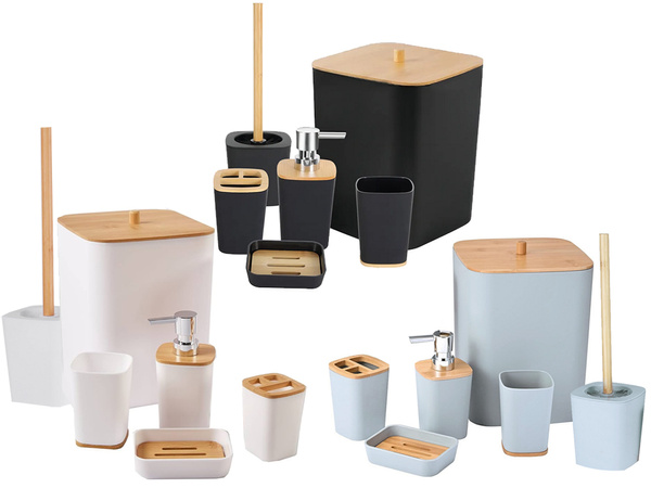 Set de baño cepillo de baño wc dispensador de jabón cestilla de bambú 5