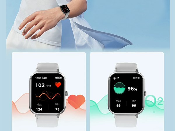 Reloj inteligente para mujer y hombre con correa de goma, Bluetooth, llamadas, color gris