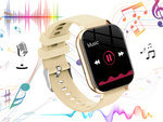 Reloj inteligente para mujer y hombre con correa de goma, deportivo, Bluetooth, llamadas, dorado