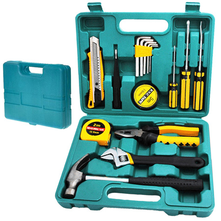 Tool set screwdrivers hammer 16 el in case