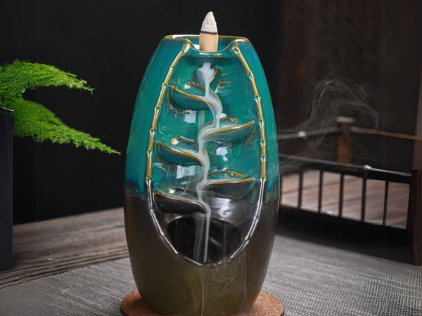 Scented ceramic fireplace waterfall incense aromatherapy + 10 wicks