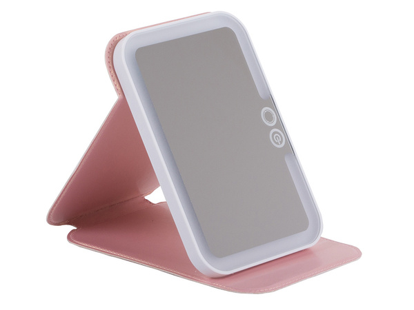 Led illuminated make-up mirror lockable hand mirror in case