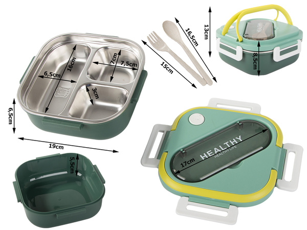 Śniadaniówka z przegródkami pojemnik sztućce lunchbox do mikrofali 1000ml