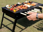 Cestovný gril prenosný skladací kufor na drevené uhlie kempingový bbq veľký
