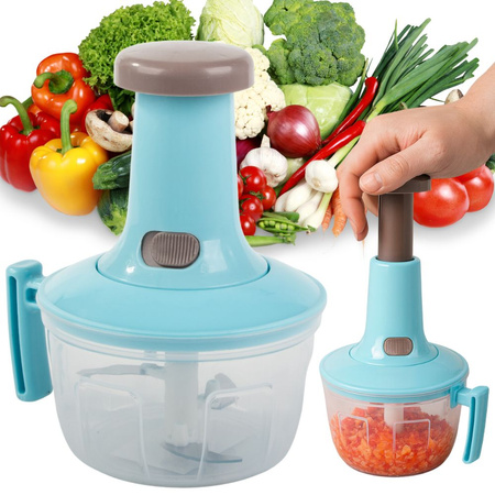Hand chopper for vegetables, fruit and meat kitchen mixer with 2-in-1 stirrer