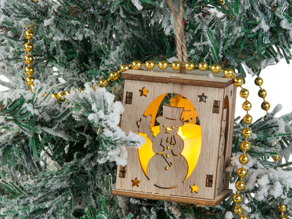 Arbre de noël suspendu en bois lanterne lumineuse décoration de noël bonhomme de neige