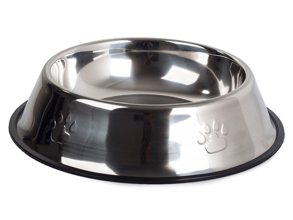Metal bowl for dog cat silver on rubber 1.3l