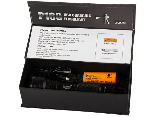Vojenská taktická svítilna bailong zoom led xhp160