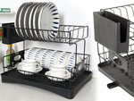 Nõude kuivati taldrikute, söögiriistade ja tasside jaoks, kahekorruseline nõudepuhasti koos alusega