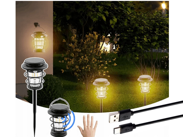 Solar camping laterne led gartenlaterne usb dämmerung bewegungssensor