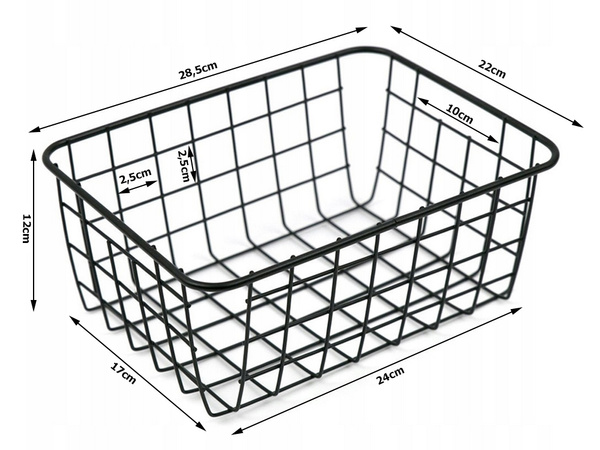 Kosz koszyk organizer metalowy druciany loft do kuchni na owoce czarny duży