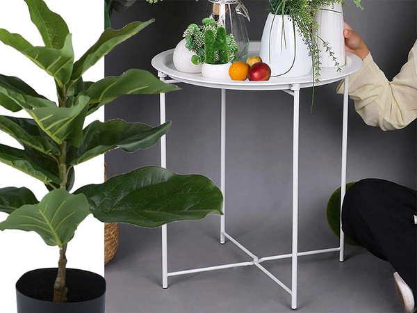 Ümmargune metallist kokkupandav kohvilaud koos salvega rõdule terrassile loft valge