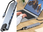 Hub'o adapteris 8in1 jungtis 2x usb-c thunderbolt 3 2xusb hdmi sd rj45