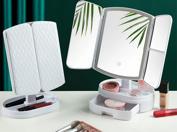 Miroir de maquillage miroir grossissant lumineux pliable à led