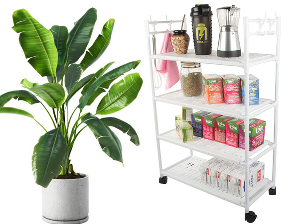 Półka łazienkowa szafka kuchenna regał mobilny na kółkach 4 poziomy haczyki