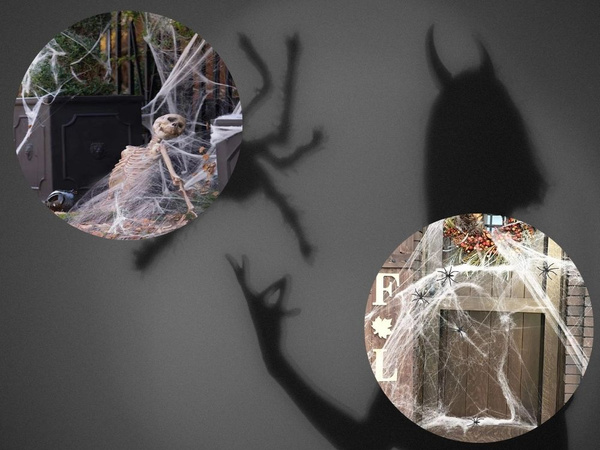 Künstliches weisses spinnennetz mit 4 spinnen halloween dekoration dehnbar