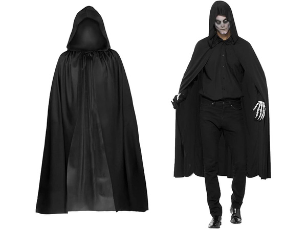 Cape halloween longue cape noire avec capuchon déguisement costume