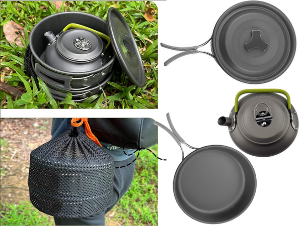 Set de ustensile de gătit pentru camping kemping kettle tigaie 18in1