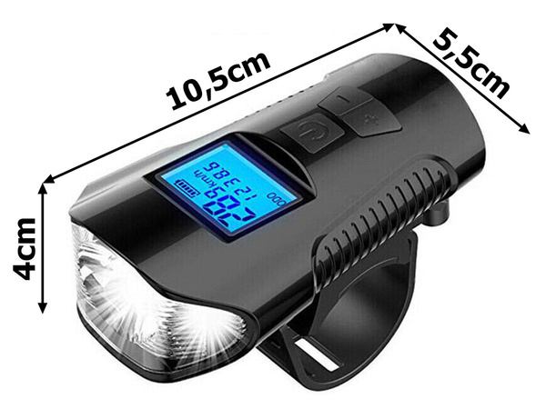 Lampe avant arrière led vélo km compteur klaxon bruyant 3in1