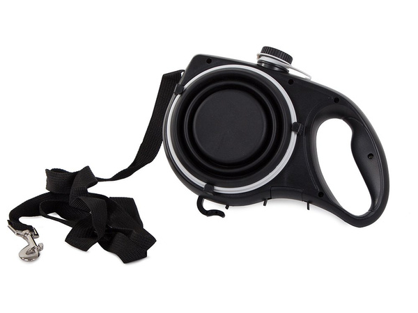 Dog-cat leash with water bowl bag drinker