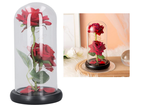 Amžina rožė stiklinėje šviečiančioje led rgb dovana proga moterims raudona