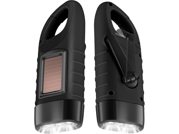 DYNAMO-SOLAR-TASCHENLAMPE 3 LED KINETISCH HANDGEWINDET MIT KLEMME