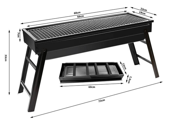Cestovný gril prenosný skladací kufor na drevené uhlie kempingový bbq veľký