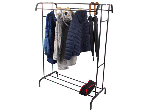 Porte-manteaux sur pied avec étagères pour chaussures et vestes en métal pour garde-robe