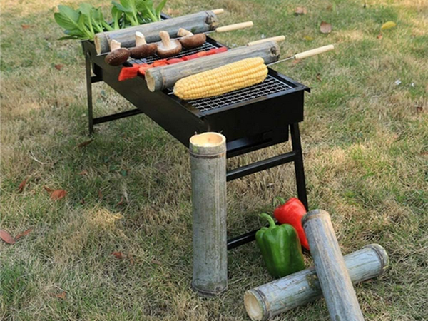 Cestovný gril prenosný skladací kufor na drevené uhlie kempingový bbq veľký