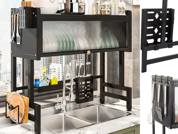 Drying rack for dishes, plates and cutlery large drip tray organiser cabinet 65 cm