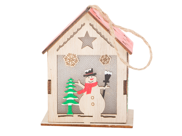 Drewniany wiszący lampion na choinkę oświetlenie ozdoba świąteczna bałwan