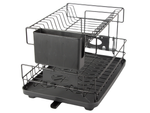 Two-level dish dryer for plates, cutlery and cups with drip tray