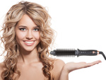 Curling iron styling brush curls