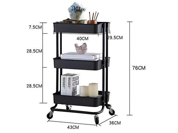 Estantería de cocina y baño con ruedas, carrito de 3 niveles, organizador metálico