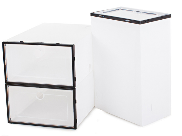 Shoebox organiser box container with flap cabinet