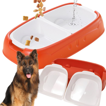 Double bowl for dog cat removable water and food bowls large plastic