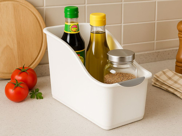Plastic kitchen organiser container for kitchen cleaning products cabinet