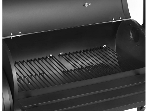 Dārza grils liela kokogļu muca bbq kūpinātājs ar vāku režģa plaukta riteņiem