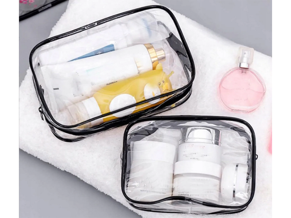 Mallette cosmétique transparente 3 en 1 pour les voyages en avion