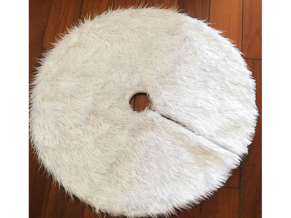 Tapis de sapin de noël blanc en fourrure 90 cm rond